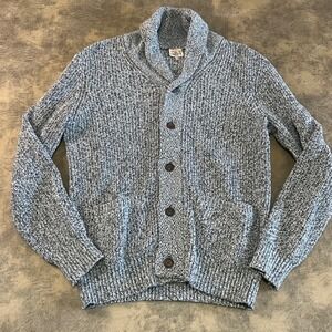 Faherty Cardigan Sweater Mens Large Grey Cotton Cashmere Shawl Collar *FLAW*